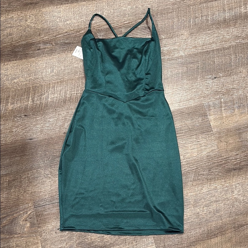 Windsor Green Ruched Spaghetti Strap Mini Dress